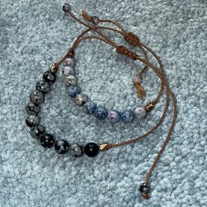Black and Gray Beaded Bracelet Set